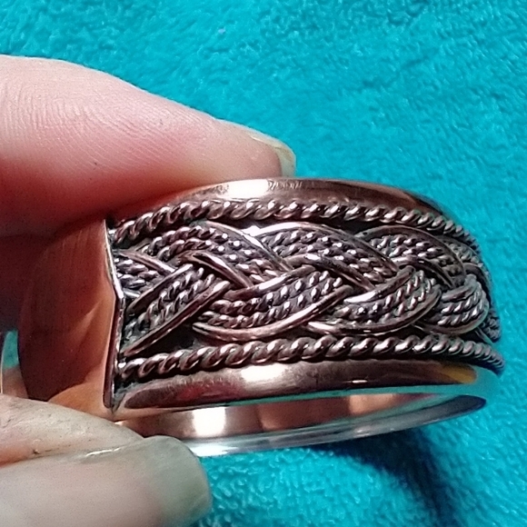 Braided Copper Cuff Bracelet intricate detail vintage - Picture 6 of 9
